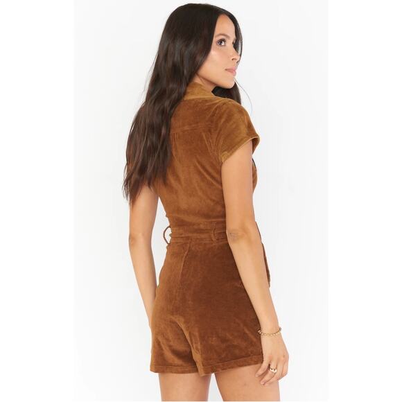 Show Me Your Mumu Outlaw Full-Zip Corduroy Romper, L, Saddle Brown | NEW! - Picture 2 of 5
